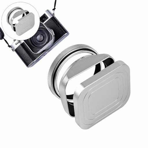 Square Metal Lens Hoods Lens Caps for FUJIFILM X100 Series X100/X100V/X100VI/X100F/X100S/X100T (Silver)