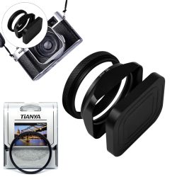 Square Metal Lens Hoods Lens Caps for FUJIFILM X100 Series X100/X100V/X100VI/X100F/X100S/X100T With MC UV Filter 49mm (Black)