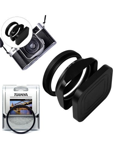 Square Metal Lens Hoods Lens Caps for FUJIFILM X100 Series X100/X100V/X100VI/X100F/X100S/X100T With MC UV Filter 49mm (Black)