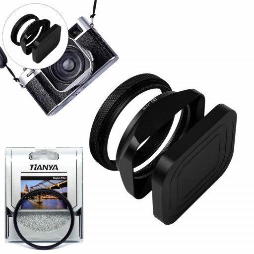 Square Metal Lens Hoods Lens Caps for FUJIFILM X100 Series X100/X100V/X100VI/X100F/X100S/X100T With MC UV Filter 49mm (Black)