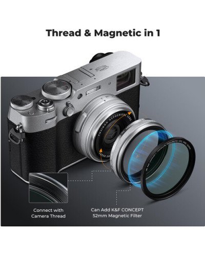 K&F Concept Nano-X MCUV Filter, Hood, and Cap for FUJIFILM X100 Series (Silver)