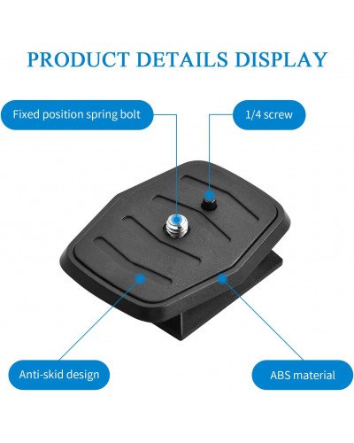 Quick Release Plate Tripod Head Made of ABS Plastic for All Cameras with 1/4 Inch Tripod Thread