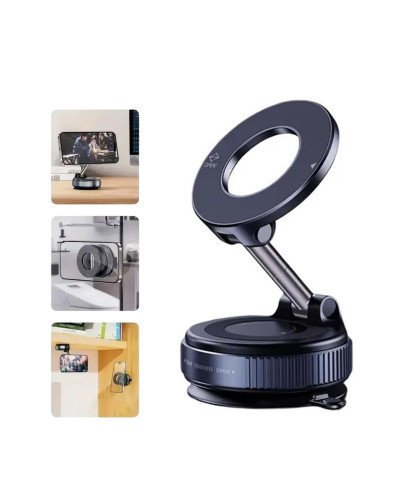 Vacuum Suction Cup Mobile Phone Holder Magnetic 360° Rotating (Black)