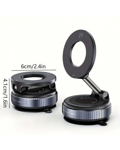 Vacuum Suction Cup Mobile Phone Holder Magnetic 360° Rotating (Black)