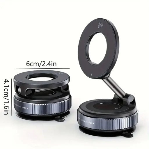 Vacuum Suction Cup Mobile Phone Holder Magnetic 360° Rotating (Black)