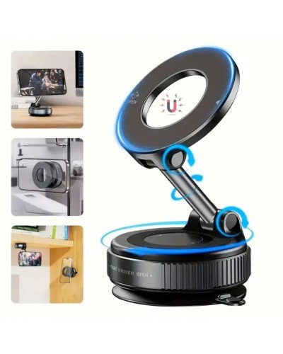 Vacuum Suction Cup Mobile Phone Holder Magnetic 360° Rotating (Black)