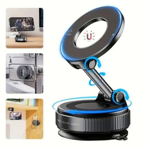 Vacuum Suction Cup Mobile Phone Holder Magnetic 360° Rotating (Black)