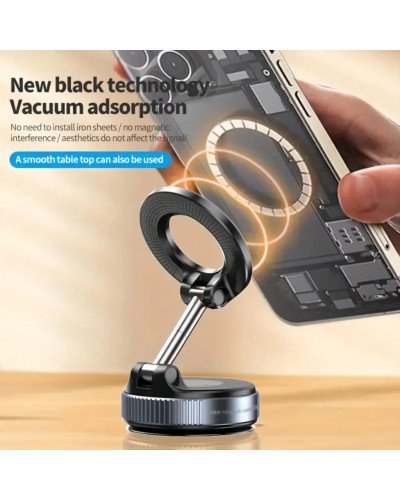 Vacuum Suction Cup Mobile Phone Holder Magnetic 360° Rotating (Black)