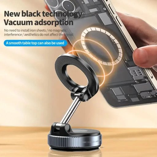 Vacuum Suction Cup Mobile Phone Holder Magnetic 360° Rotating (Black)