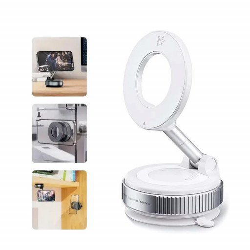 Vacuum Suction Cup Mobile Phone Holder Magnetic 360° Rotating (White)