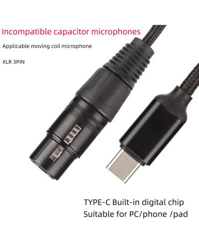 USB Type C To XLR Adapter Type C Male To 3 Pin XLR Female Microphone Cable 3 Meter