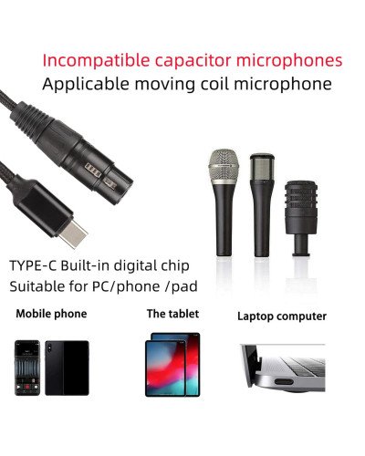 USB Type C To XLR Adapter Type C Male To 3 Pin XLR Female Microphone Cable 3 Meter