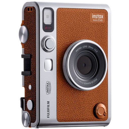 FUJIFILM INSTAX MINI EVO Hybrid Instant Camera Brown with 32GB Memory Card&Instant Film-10 Sheets