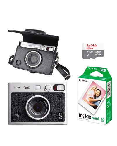 FUJIFILM INSTAX MINI EVO Hybrid Instant Camera Black with 32GB Memory Card/Leather Case/Instant Film-10 Sheets FUJIFILM INSTAX MINI EVO Hybrid Instant Camera Black with 32GB Memory Card/Leather Case/Instant Film-10 Sheets