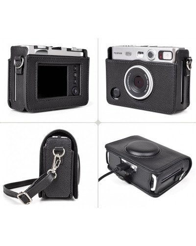 FUJIFILM INSTAX MINI EVO Hybrid Instant Camera Black with 32GB Memory Card/Leather Case/Instant Film-10 Sheets