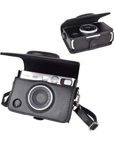 FUJIFILM INSTAX MINI EVO Hybrid Instant Camera Black with 32GB Memory Card/Leather Case/Instant Film-10 Sheets
