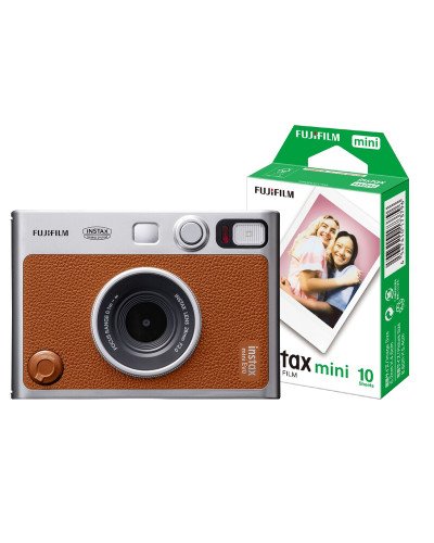 FUJIFILM INSTAX MINI EVO Hybrid Instant Camera Brown with Instant Film (10 Sheets)