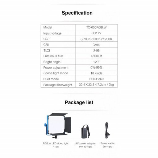 NiceFoto 600A RGBW Photography TV Studio RGB Video Panel Fill Lights