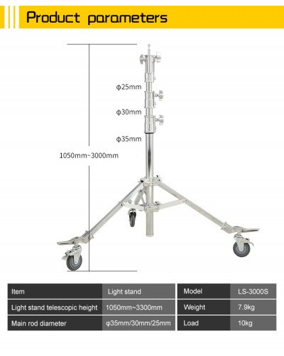 NiceFoto LS-3000S Heavy Duty Stand with Wheels