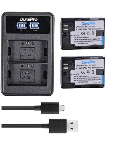 DuraPro 2 x 2000mAh LP-E6 Battery + LCD Charger For Canon 5D Mark II/III/IV, 5DS,5DS R,6D,6D Mark II,7D,7D Mark II,60D,70D,80D