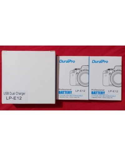 DuraPro 2 x 1800mAh LP-E12 Battery + LCD USB Dual Charger EOS M2,M10,M50,M50 Mark II,M100,M200,SX70 HS