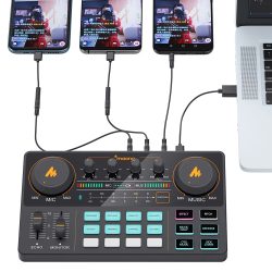 MAONO CASTER LITE AU-AM200 Microphone Mixer Digital Audio Interface Podcast Sound Card Rechargeable Podcaster for Phone Computer PC