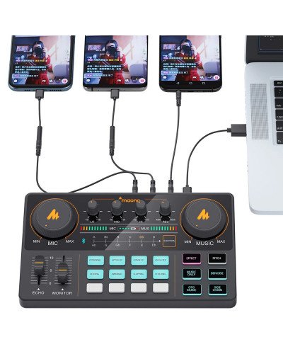 MAONO CASTER LITE AU-AM200 Microphone Mixer Digital Audio Interface Podcast Sound Card Rechargeable Podcaster for Phone Computer PC