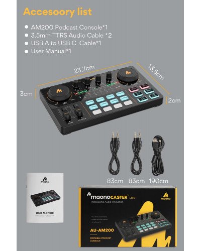 MAONO CASTER LITE AU-AM200 Microphone Mixer Digital Audio Interface Podcast Sound Card Rechargeable Podcaster for Phone Computer PC MAONO CASTER LITE AU-AM200 Microphone Mixer Digital Audio Interface Podcast Sound Card Rechargeable Podcaster for Phone Computer PC