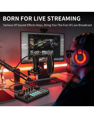 MAONO CASTER LITE AU-AM200 Microphone Mixer Digital Audio Interface Podcast Sound Card Rechargeable Podcaster for Phone Computer PC
