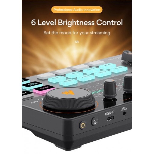 MAONO CASTER LITE AU-AM200 Microphone Mixer Digital Audio Interface Podcast Sound Card Rechargeable Podcaster for Phone Computer PC