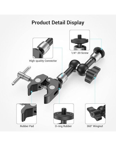SmallRig Super Clamp w/ 1/4" and 3/8" Thread and 5.5 Inches Adjustable Friction Power Articulating Magic Arm with 1/4" Thread