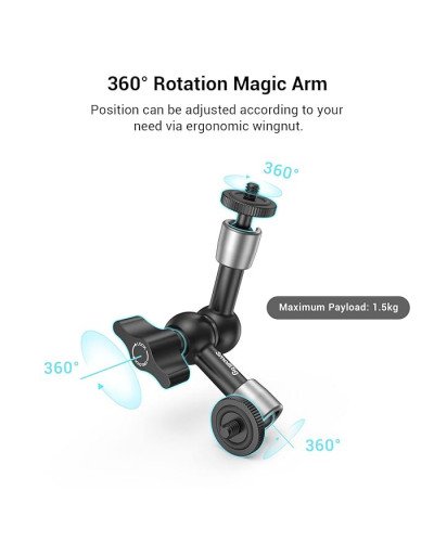 SmallRig Super Clamp w/ 1/4" and 3/8" Thread and 5.5 Inches Adjustable Friction Power Articulating Magic Arm with 1/4" Thread