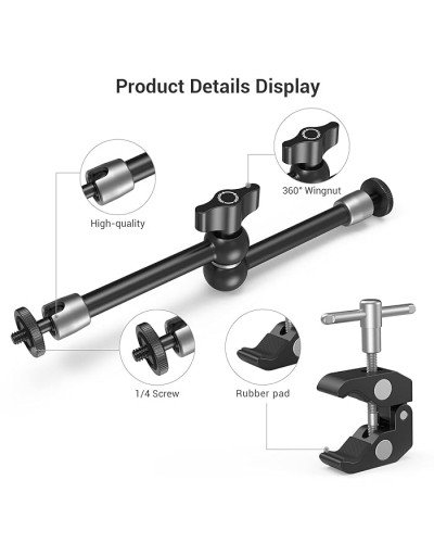 SmallRig Super Clamp w/ 1/4" and 3/8" Thread and 9.8 Inches Adjustable Friction Power Articulating Magic Arm with 1/4" Thread