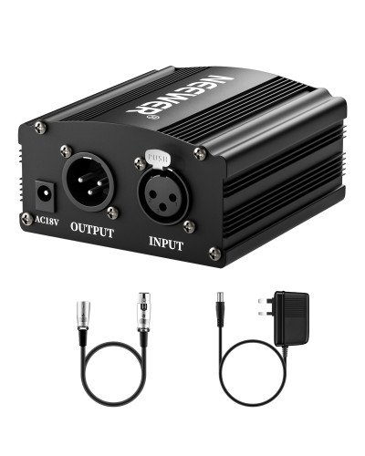 Neewer 1-Channel 48V Phantom Power Supply Black for Any Condenser Microphone