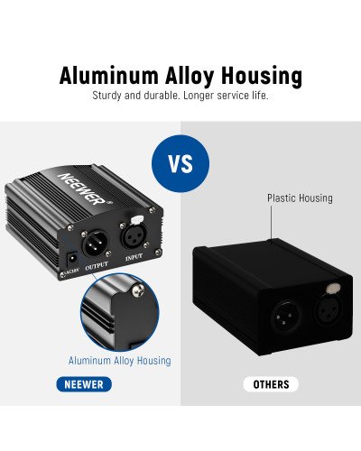 Neewer 1-Channel 48V Phantom Power Supply Black for Any Condenser Microphone