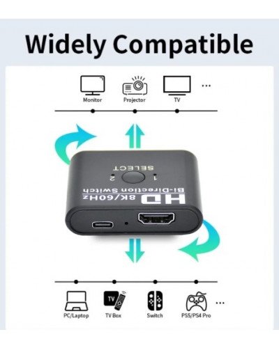 HDMI Switch Bi-Direction 2 Ports HDMI Splitter Switch for Laptop PC Xbox PS3/4 TV Box to Monitor TV Projector Adapter
