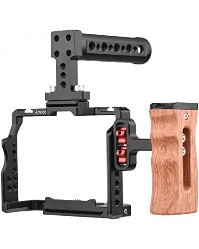 Camera Video Cage Top Handle Side Wooden Grip Dual Cold Shoe Mount 1/4"for Sony A7IV/A7III/A7II/A7R III/A7R II/A7S II