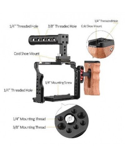 Camera Video Cage Top Handle Side Wooden Grip Dual Cold Shoe Mount 1/4"for Sony A7IV/A7III/A7II/A7R III/A7R II/A7S II