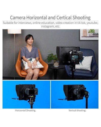 FEELWORLD TP10 Portable 10" Folding Teleprompter Up 11" Phone Tablet Prompter for Phone DSLR Shoot