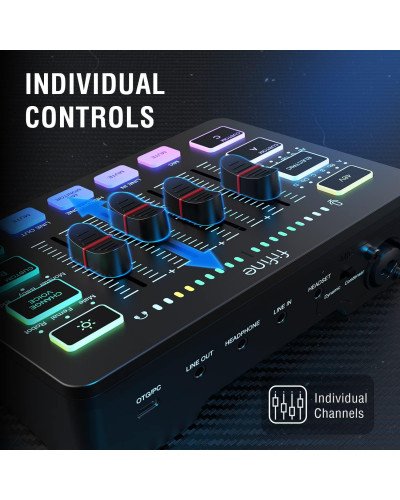 FIFINE AmpliGame SC3 Gaming Audio Mixer Streaming 4-Channel RGB Mixer with XLR Microphone Interface for Game Voice Podcast