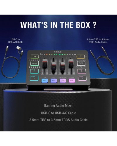FIFINE AmpliGame SC3 Gaming Audio Mixer Streaming 4-Channel RGB Mixer with XLR Microphone Interface for Game Voice Podcast