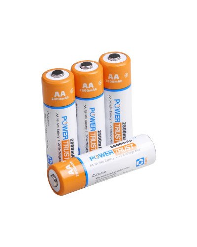PowerTrust 4 Packs 2800mAh High-Capacity AA NiMH Rechargeable Batteries