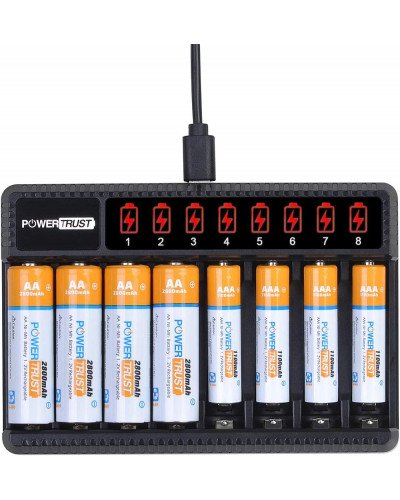 PowerTrust 8-Slots LCD Battery Charger for AA AAA Rechargeable Batteries PowerTrust 8-Slots LCD Battery Charger for AA AAA Rechargeable Batteries
