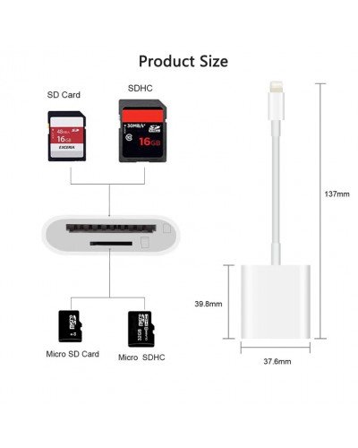 IPhone Lightning To TF/SD Card Micro Camera Reader OTG Adapter Cable