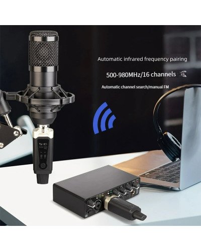 Wireless Microphone System XLR Mic Converter Adapter UHF Automatic Transmitter Setup For Condenser Dynamic Mic