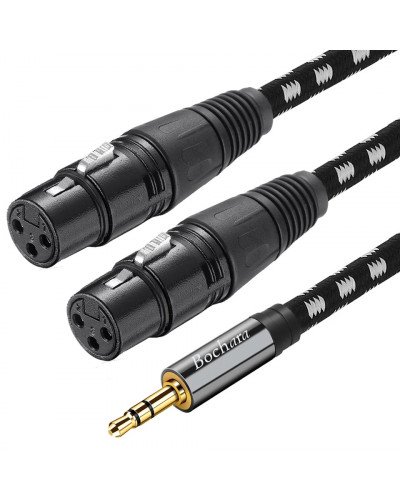 Braided 1/8'' 3.5mm TRS Jack to Dual XLR Female OFC Audio Cable