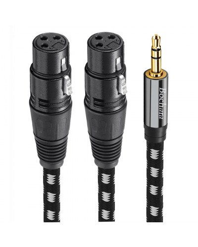 Braided 1/8'' 3.5mm TRS Jack to Dual XLR Female OFC Audio Cable