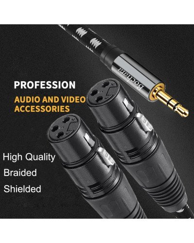 Braided 1/8'' 3.5mm TRS Jack to Dual XLR Female OFC Audio Cable