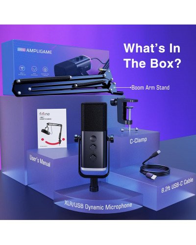 FIFINE Ampligame AM8T USB/XLR Gaming Microphone Kit