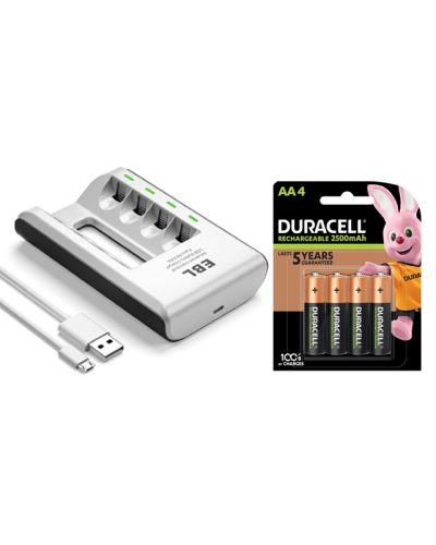 EBL Charger with (Duracell Rechargeable 4pc AA 2500 mAh Batteries)